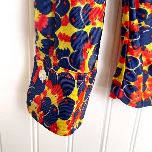 Vintage 1970s blueberry and flower print disco shirt - size small - Picture 7 of 9